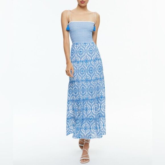 NEW ALICE + OLIVIA $695 Marna Maxi Midi Dress Off White/French Blue - Picture 11 of 14